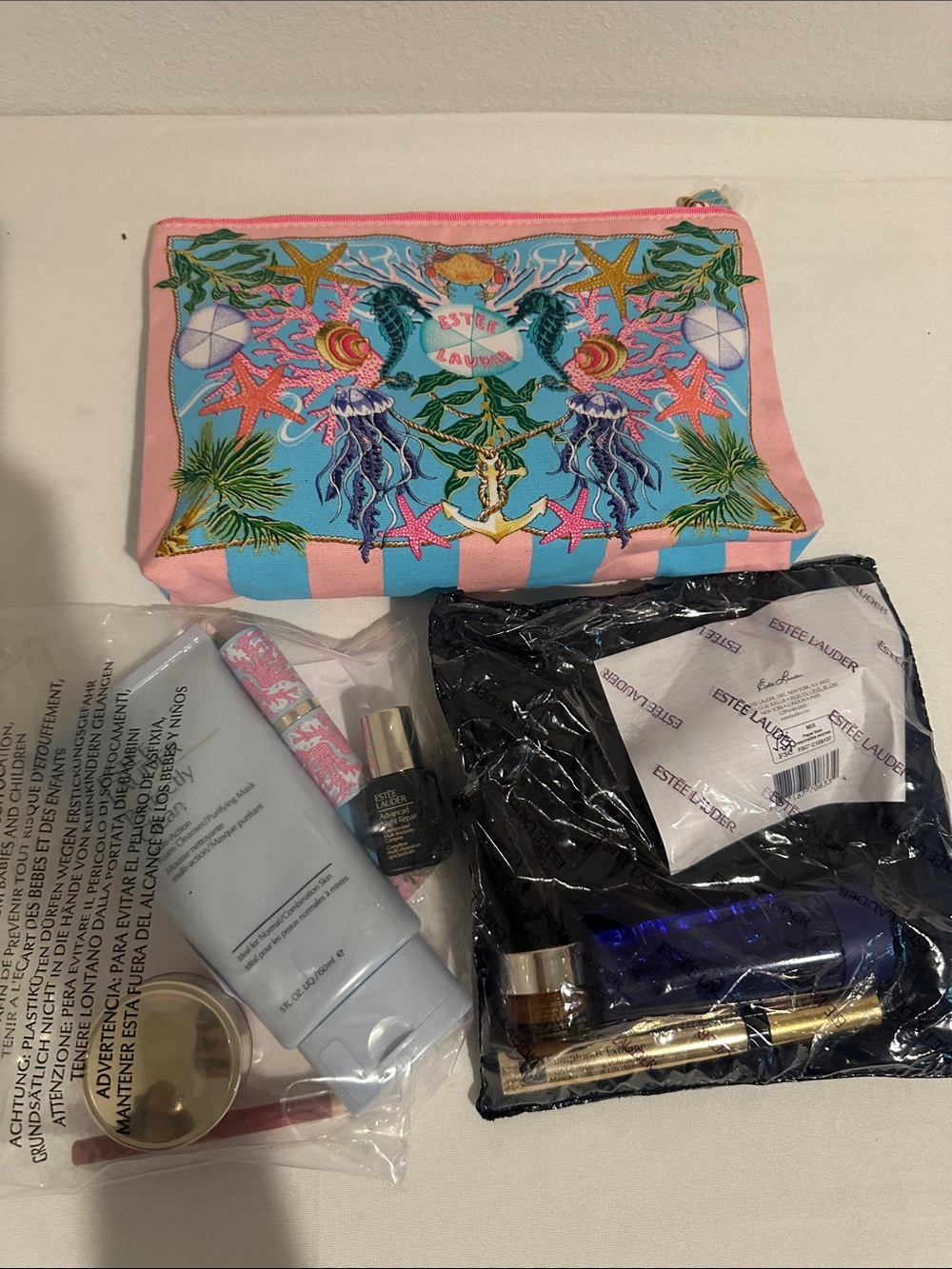 Estee Lauder Pink and Blue Mermaid Sea Motif Cosmetic Pouch